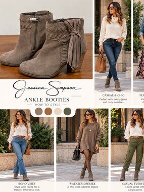 Jessica Simpson Taupe Suede Fringe Tassel Ankle Boots – Size 8